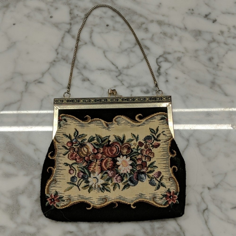 90sVINTAGE Mini Gold Tone Floral Handbag - Picture 2 of 5